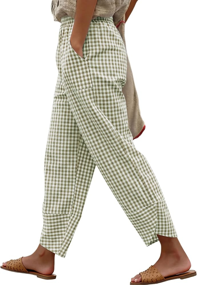 ANRABESS Womens Striped Gingham Lightweight Pajama Pants | Amazon (US)
