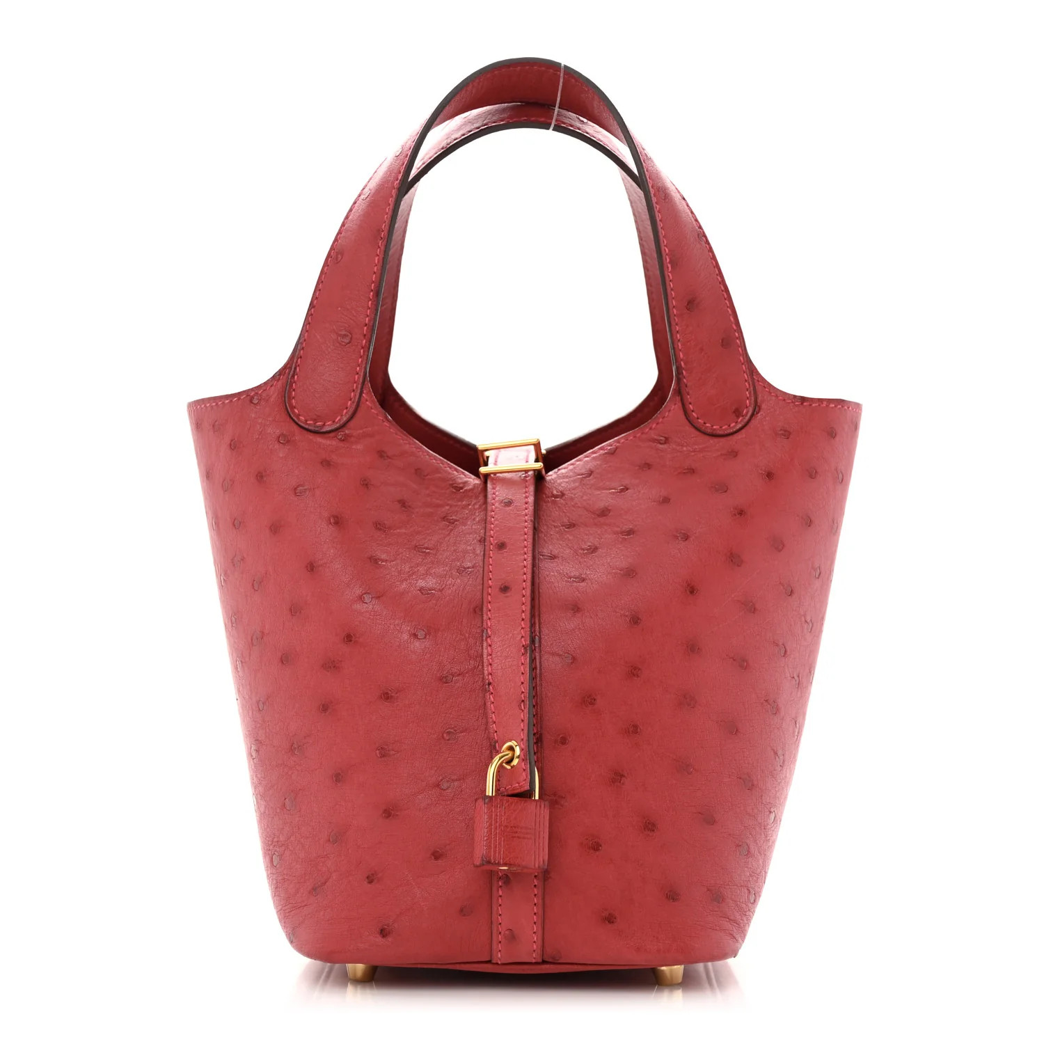 Ostrich Picotin Lock 18 Rouge Vif | FASHIONPHILE (US)