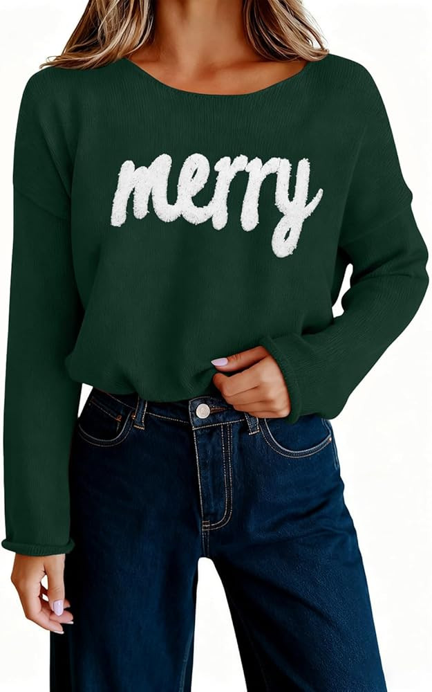UNIQUEONE Christmas Sweaters for Women Merry Sweater - Xmas Knitted Pullover Funny Holiday Graphi... | Amazon (US)