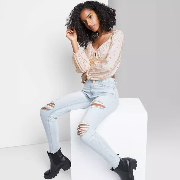 Women's Puff Long Sleeve Sweetheart Milkmaid Cropped Top - Wild Fable™ | Target