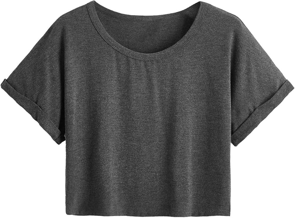 SweatyRocks Women's Casual Round Neck Short Sleeve Soild Basic Crop Top T-Shirt | Amazon (US)