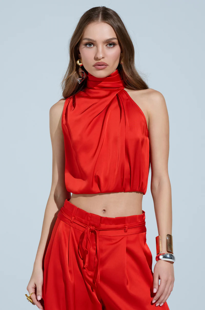 MEREDITH BLAKE SATIN MOCK NECK TOP | AKIRA