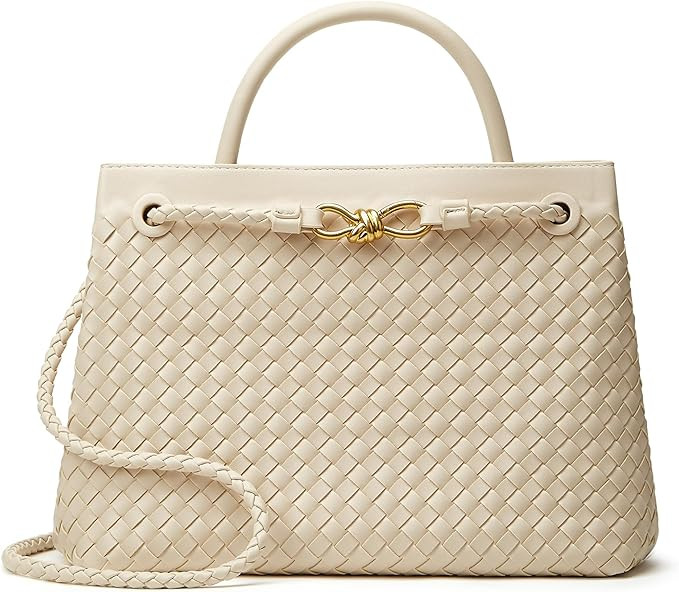 Woven Bag for Women Crossbody Handbag: Vegan Leather Small Tote Purse Trendy Shoulder Handbag Bow... | Amazon (US)