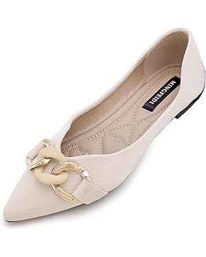 TLJIANG Cute Chain Women's Pointed Flat Shoes Comfortable Leather Flat Shoes Ballet | Amazon (US)