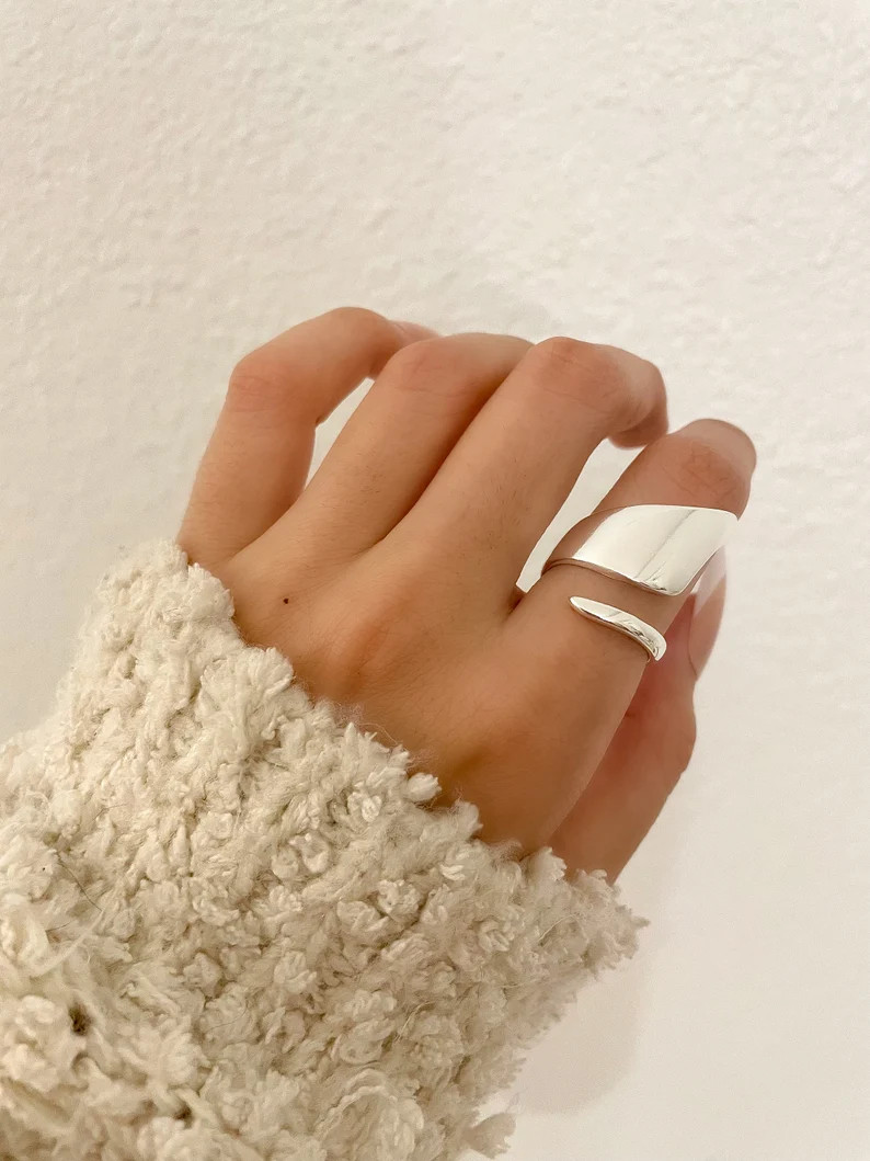 925 Sterling Silver Ring, Silver Wrap Ring, Chunky Ring, Minimalist Ring, Trendy Ring, Adjustable... | Etsy (US)