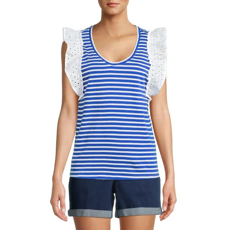 The Get Women's Eyelet Ruffle Sleeve T-Shirt | Walmart (US)