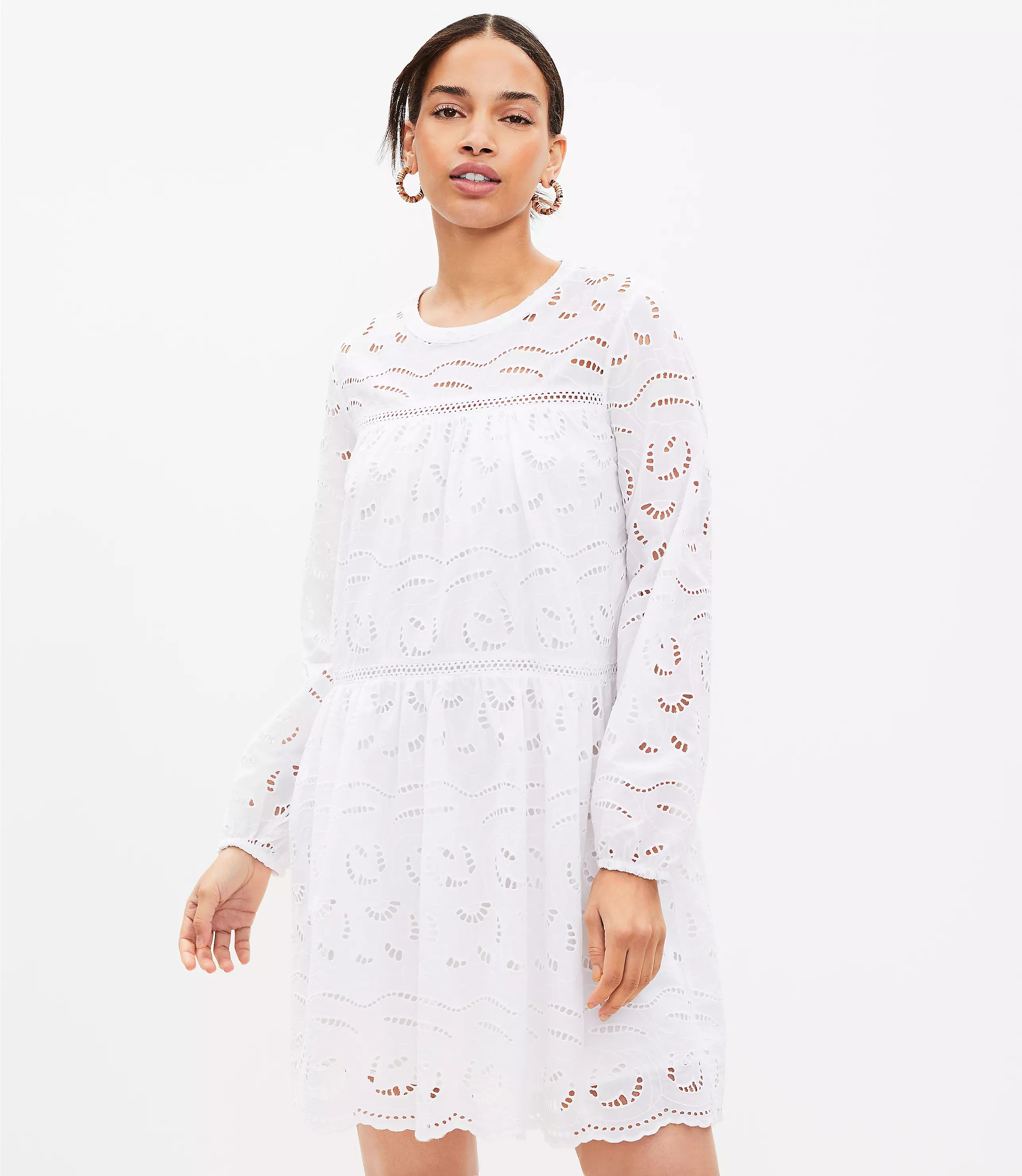 Eyelet Long Sleeve Swing Dress | LOFT