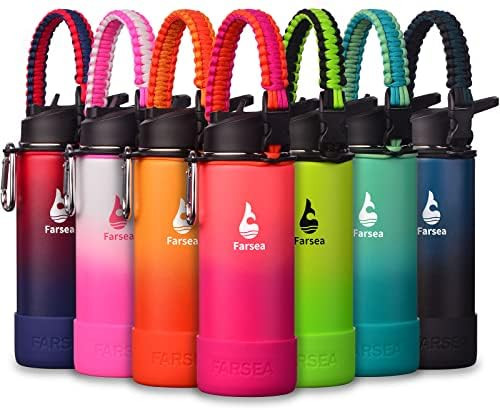 Farsea Insulated Water Bottle With Paracord Handle, Protective Silicone Boot and 2 Lids (Straw Li... | Amazon (US)