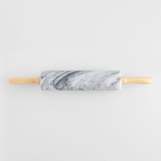 White Marble Rolling Pin with Rubberwood Handles | World Market