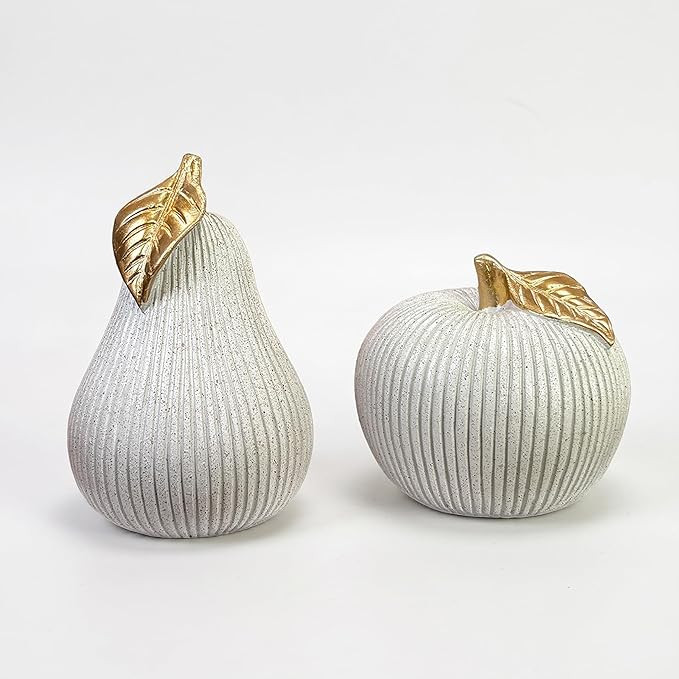 Apple and Pear Decor Set, Modern Fruit Sculpture Home Decor, White and Gold Decorative Ornaments ... | Amazon (US)