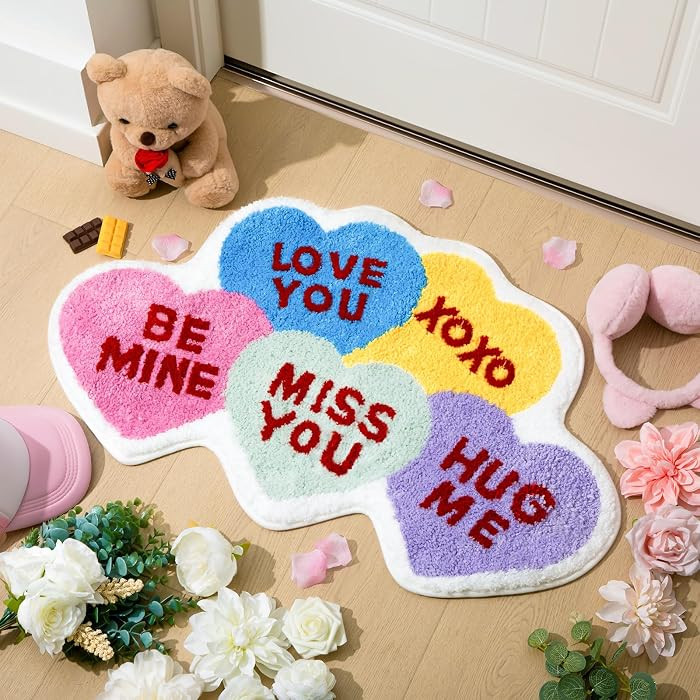 Tinideya 32"x20" Bathroom Rug Door Mat Conversation Heart for Bathroom Shower Living Room Bedroom... | Amazon (US)