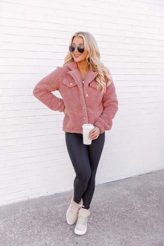 Mostly Yours Pink Teddy Jacket | The Pink Lily Boutique