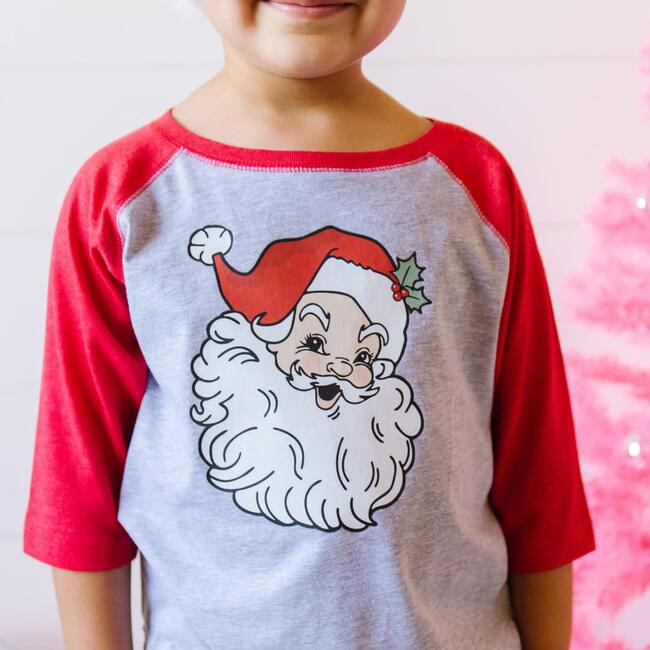 Retro Santa Christmas 3/4 Shirt, Heather/Red | Maisonette