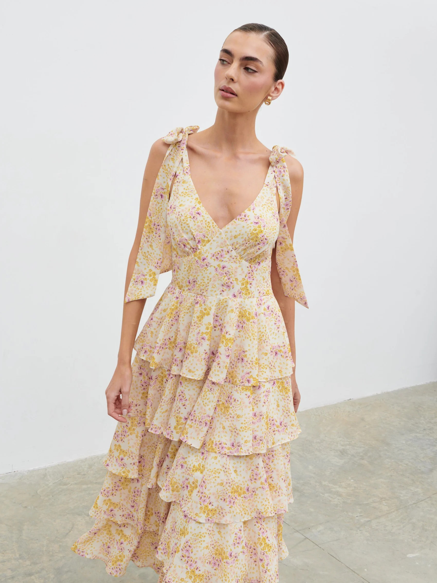 Fiore Tie Ruffle Midaxi Dress - Ditsy Floral | Pretty Lavish (UK)