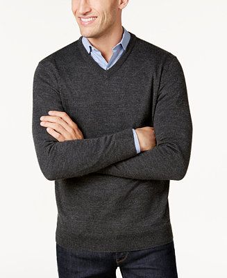 Club Room Men's Solid V-Neck Merino Wool Blend Sweater, Created for Macy's   & Reviews - Sweaters... | Macys (US)