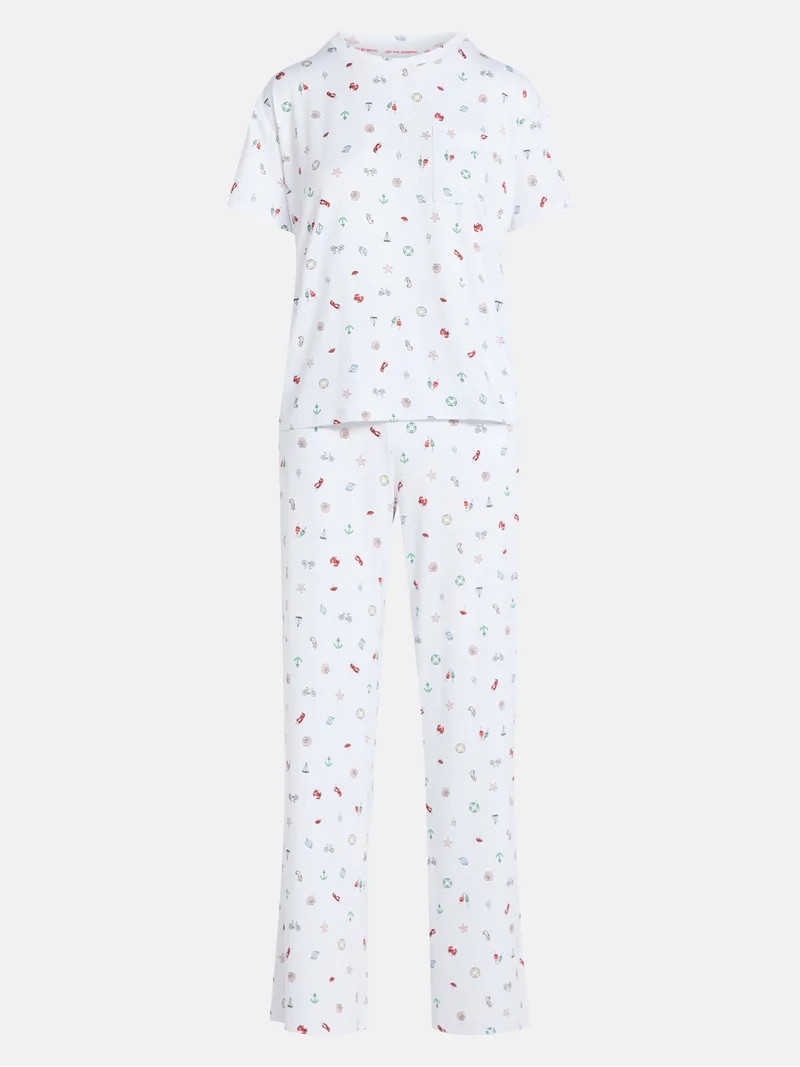 Joyspun Women's Dreamy Soft Collection Short Sleeve Sleep Top and Open Leg Pants Pajama Set, 2-Pi... | Walmart (US)