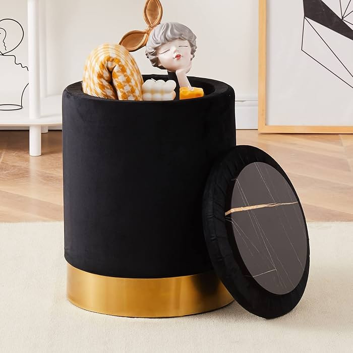 Mxfurhawa Velvet Storage Ottoman Multipurpose Footrest Stool with Metal Base Modern Round Vanity ... | Amazon (US)