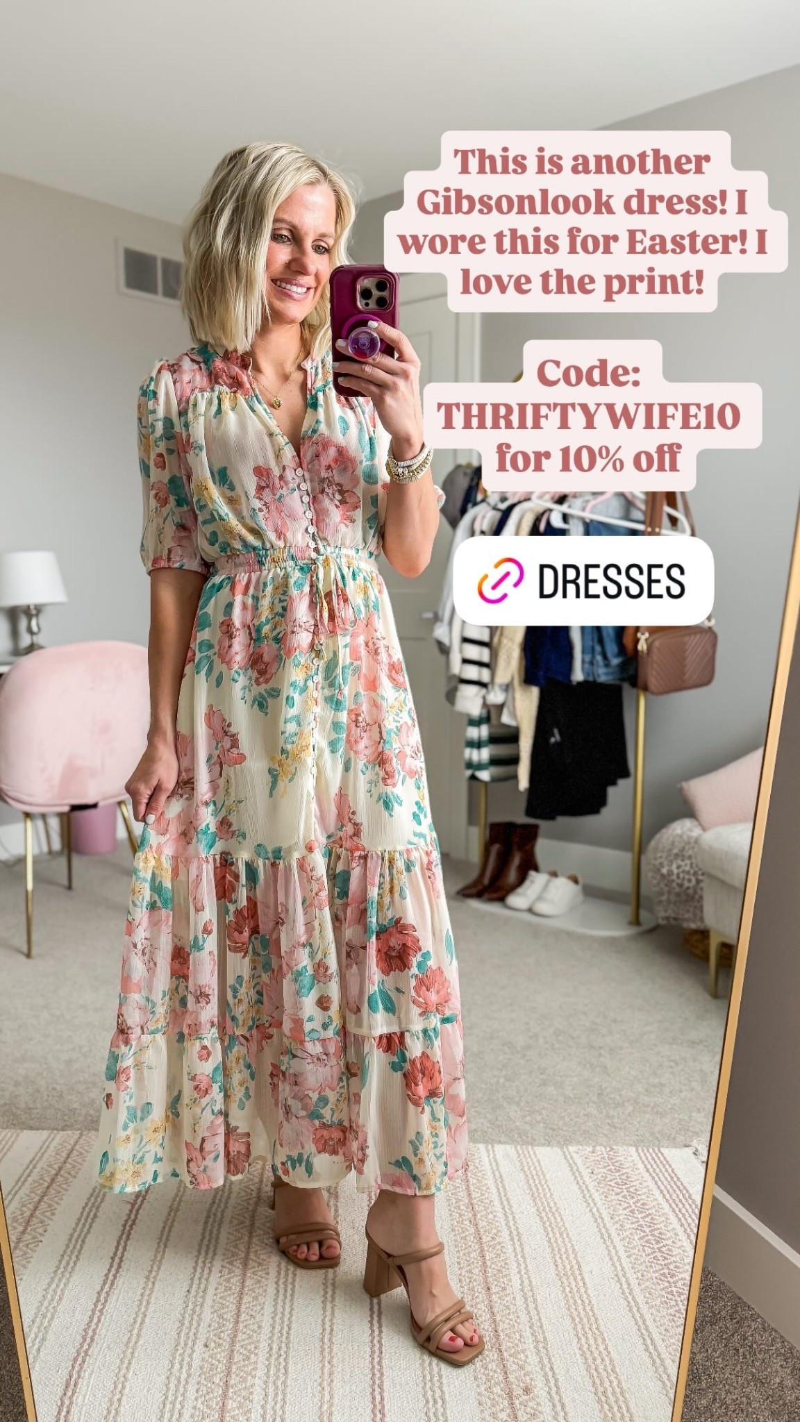 This is another Gibsonlook dress! I wore this for Easter! I love the print! Code: 
THRIFTYWIFE10 
for 10% off