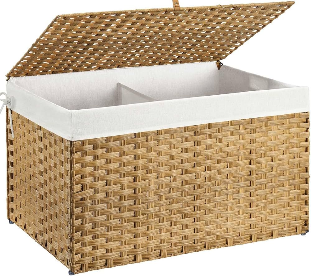 Greenstell Storage Basket with Lid, 160L Handwoven Large Shelf Basket with Cotton Liner and Metal... | Amazon (US)