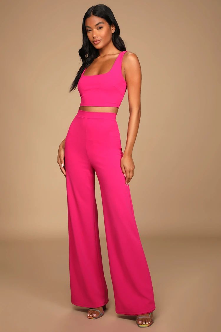 Only Tonight Hot Pink Two-Piece Wide-Leg Jumpsuit | Lulus