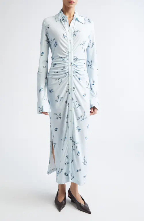 Altuzarra Claudia Floral Ruched Long Sleeve Jersey Shirtdress in Danube Shibori Flower at Nordstrom, Size 10 Us | Nordstrom