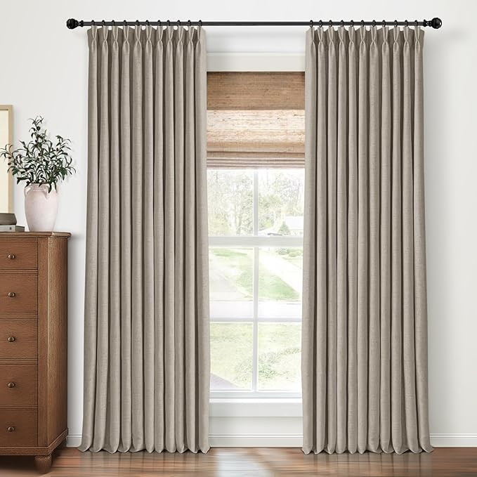 Pinch Pleated Blackout Curtains 96 Inches Long, Linen Blend, 100% Blackout Drapes with 20 Hooks, ... | Amazon (US)