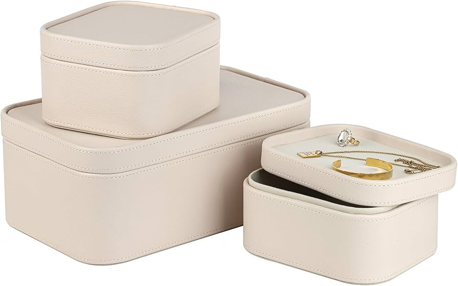 HofferRuffer Faux Leather Decorative Storage Boxes, Dust proof Storage Shelf Baskets with Lids Tr... | Amazon (US)