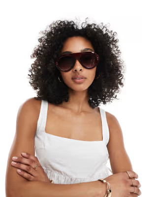 ASOS DESIGN chunky aviator sunglasses in burgundy | ASOS (Global)