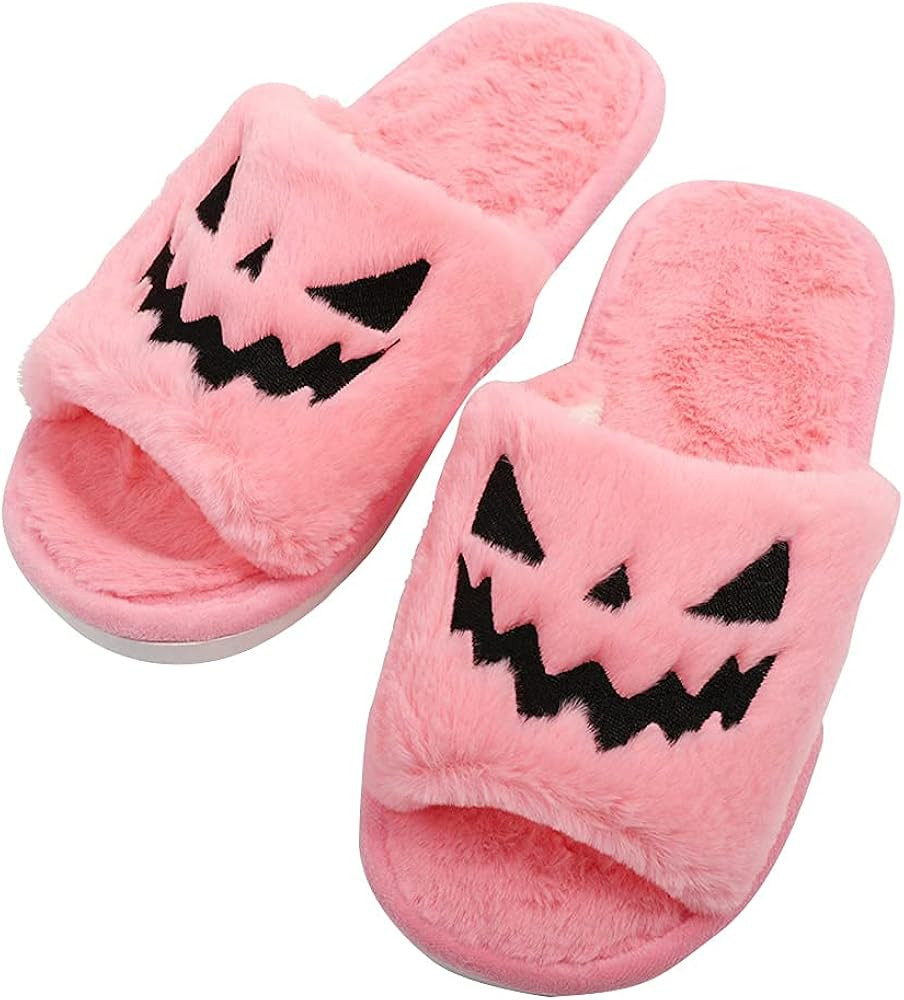 Halloween Jack O Lantern Pumpkin Slippers Soft Plush Cozy Open Toe Women Indoor or Outdoor Fuzzy Sli | Amazon (US)