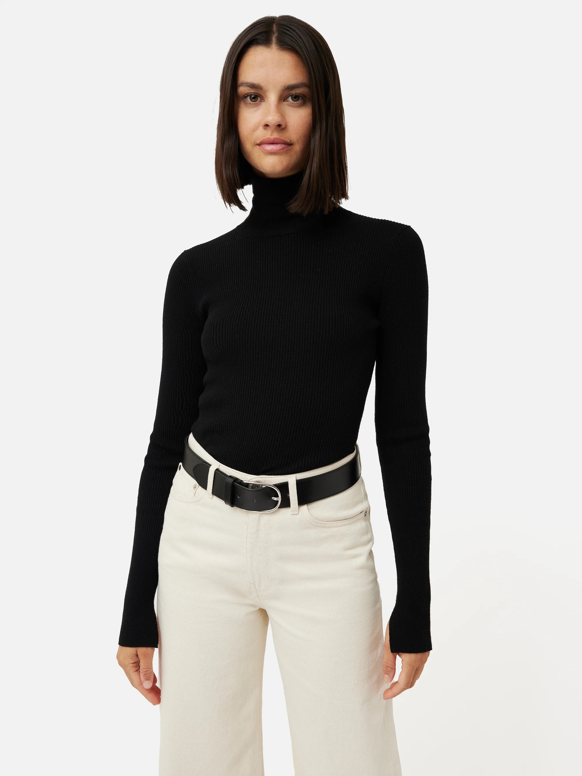 Slash Back Polo Neck Jumper | Black | Jigsaw (UK)