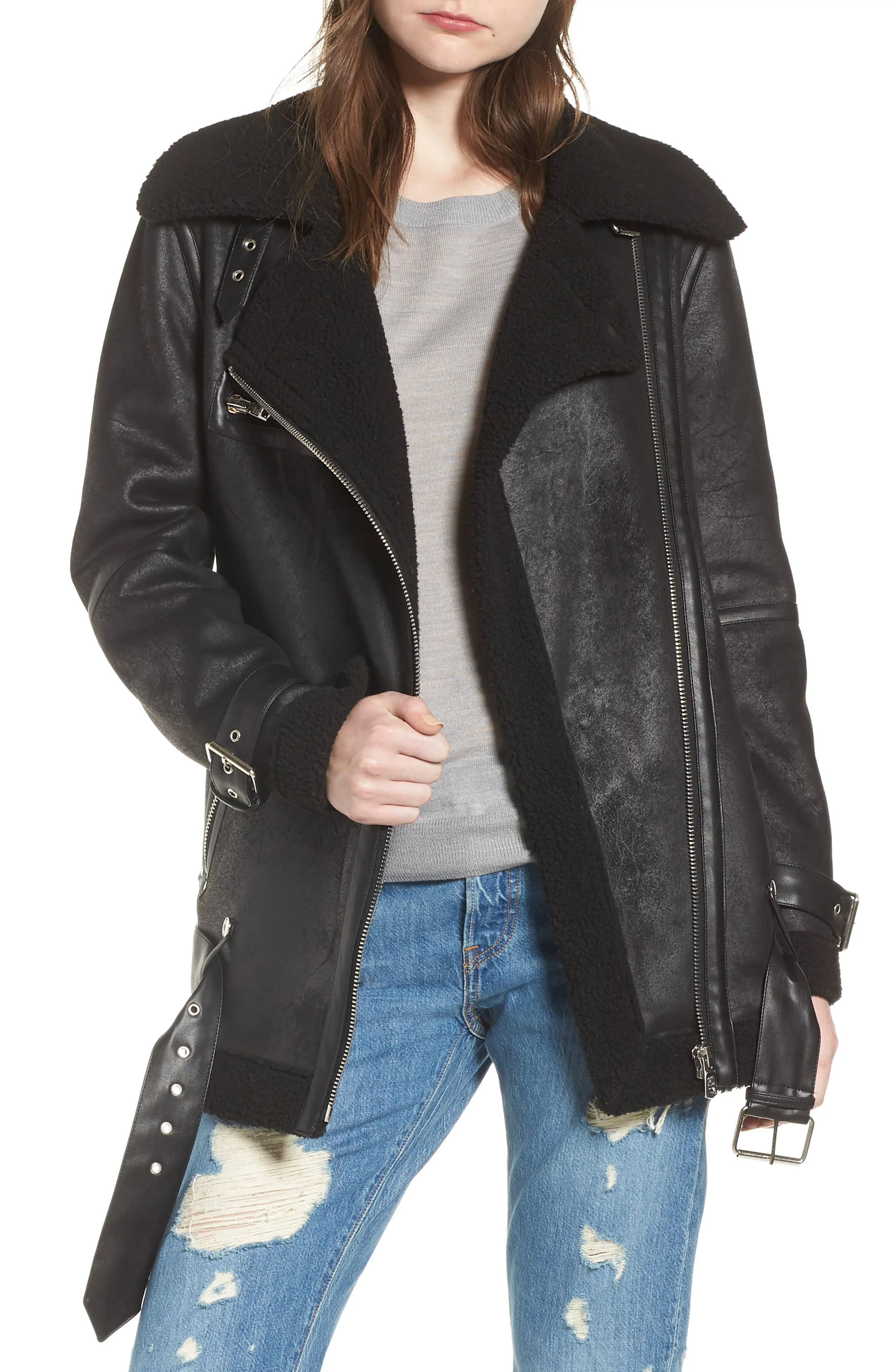 Avec Les Filles Faux Shearling Biker Jacket | Nordstrom