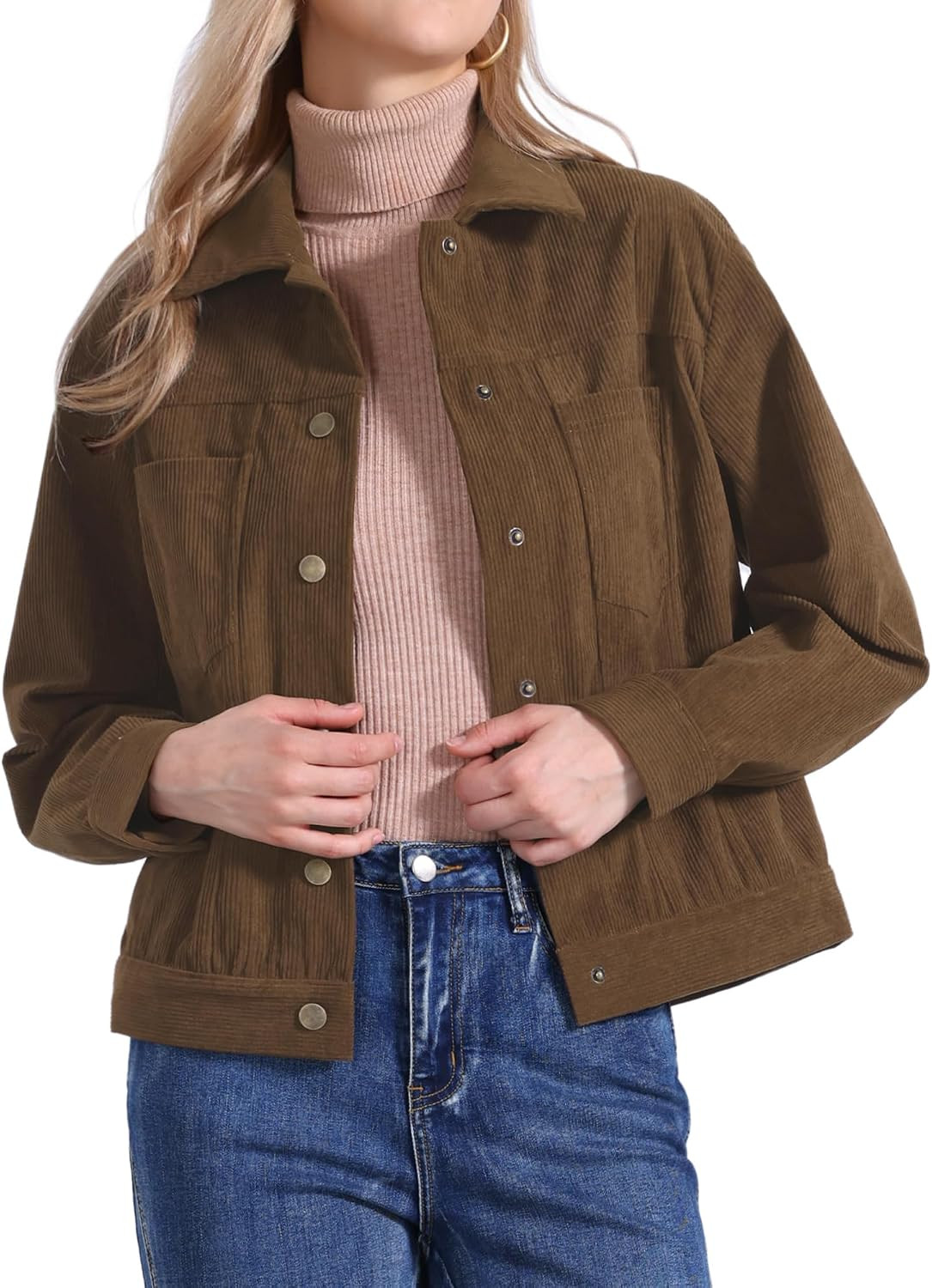 Allegra K Corduroy Jacket for Women Long Sleeve Button Down Outerwear | Amazon (US)