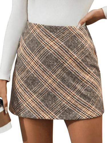 MakeMeChic Women's Plaid Mini Skirt High Waist Pencil Bodycon Short Fall Skirts | Amazon (US)