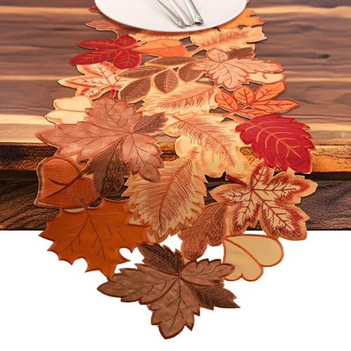 Fall Table Runner 90 Inches Long Autumn Maple Leaf Embroidered Runner | Amazon (US)
