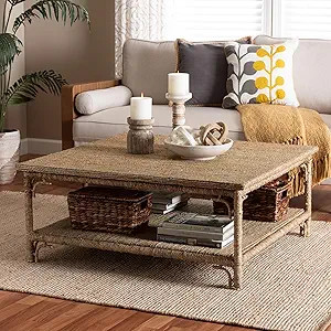 Bali & pari Ganit Handwoven Seagrass Coffee Table - Square Center Table with Wrapped Frame and Lo... | Amazon (US)