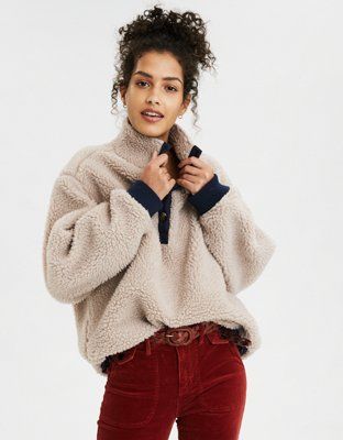 AE Fuzzy Faux Sherpa Popover Jacket | American Eagle Outfitters (US & CA)