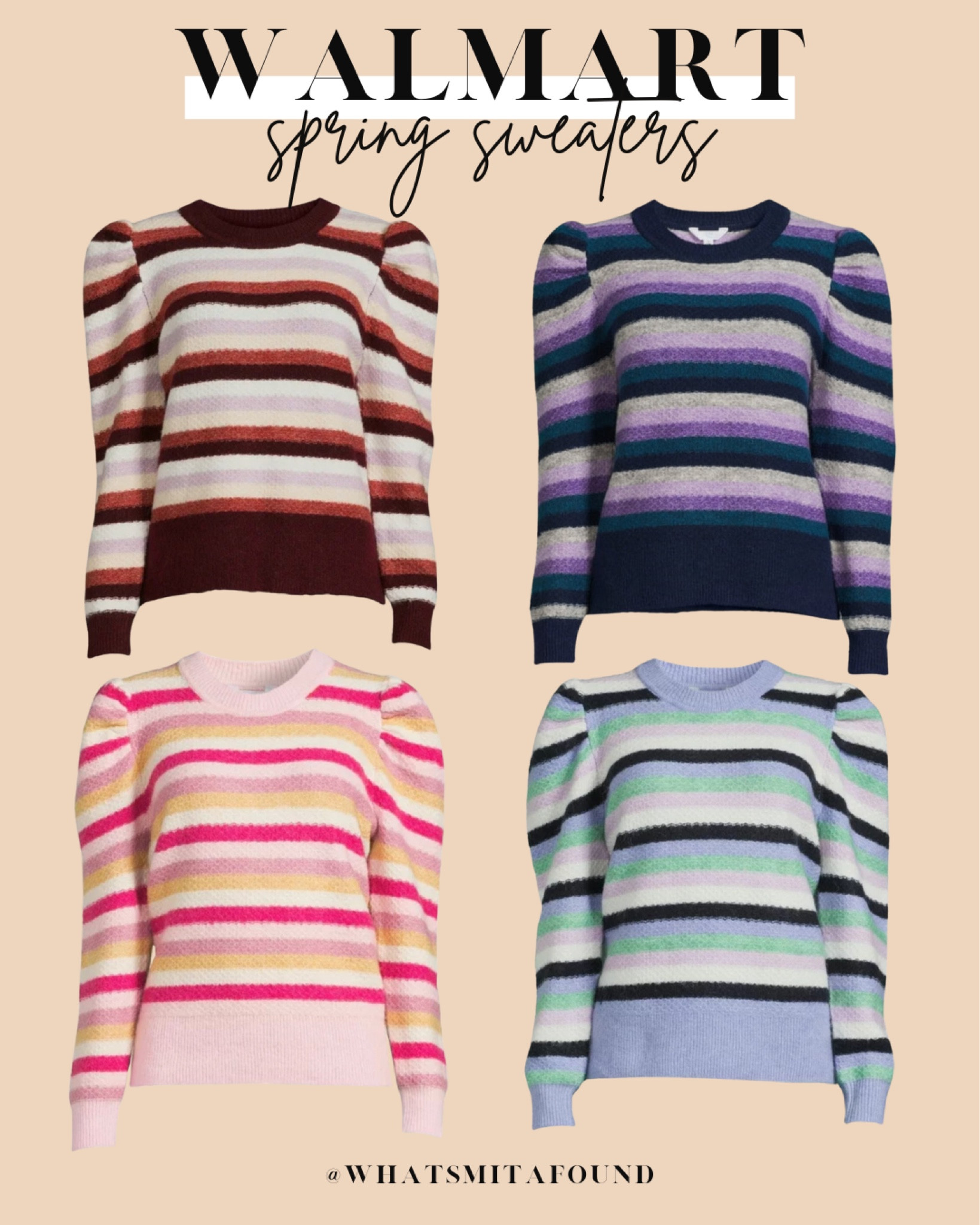 Walmart new arrivals, Walmart spring sweaters, striped sweater, puff sleeve sweater, striped spring sweater, spring sweater, affordable spring sweater, pastel spring sweater, pastel sweater, colorful sweater, $24 sweater, puff sleeve spring sweater, trendy sweater 

#LTKSeasonal #LTKfindsunder50 #LTKstyletip