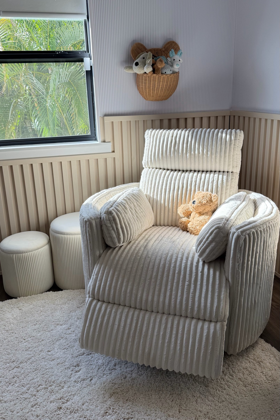 Nursery Chair curdoroy automatic reclines with phone charger 