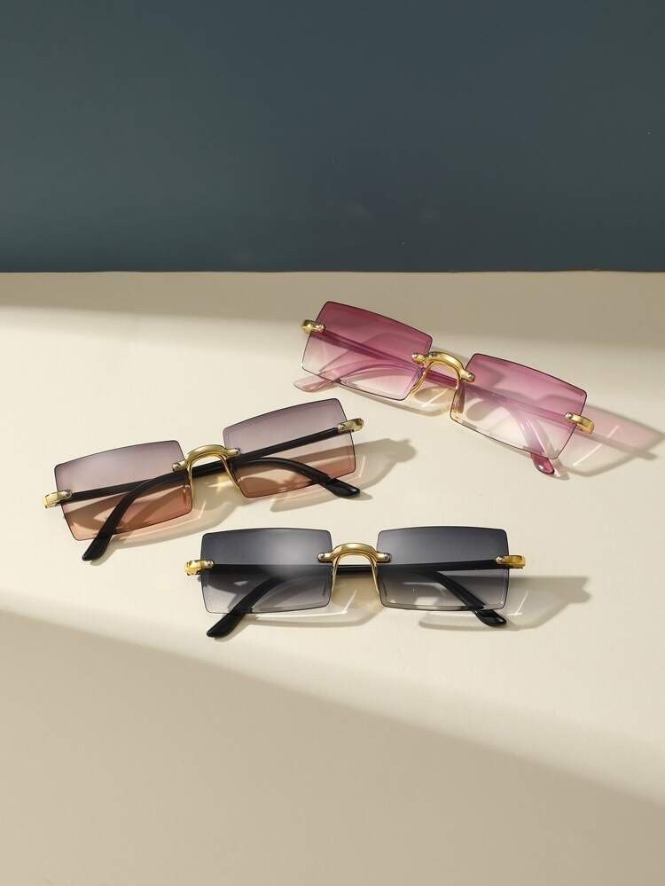 3pairs Women Rimless Square Frame Boho Sunglasses Travel Accessories For Outdoor | SHEIN