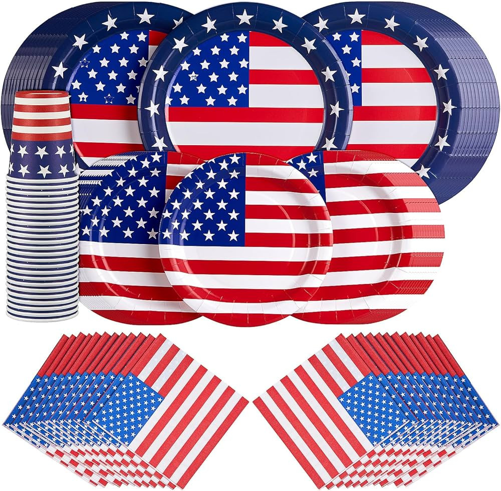 96Pcs American Flag Patriotic Party Supplies Disposable Napkins and Paper Plates for Veterans Day... | Amazon (US)