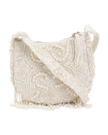 Bead And Faux Pearl Fringe Shoulder Bag For Women, Leather | TJ Maxx