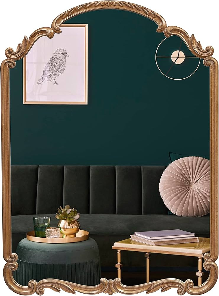 22x30 Inch Antique Scroll Carved Arch Wood Wall Mirror, Antique Gold, Mirror for Entryway, Living... | Amazon (US)