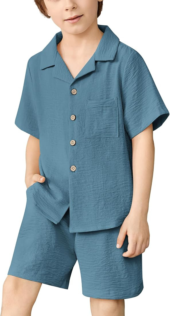 Arshiner Boys 2 Pieces Summer Beach Outfits Short Sleeve Button Down Shirts and Shorts Vacation T... | Amazon (US)