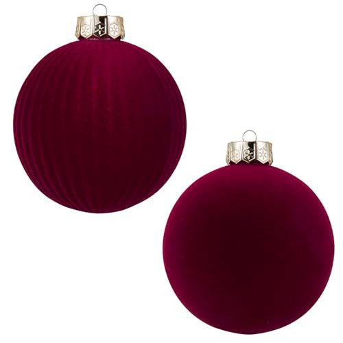 CristBest Velvet Christmas Balls Large Hanging Shatterproof Flocked Christmas Tree Ornaments for Xmas Tree Hanging, Holiday Wedding Party Decorations, Gifts and Home Decorations (Burgundy, 6" (2pcs)) | Amazon (US)