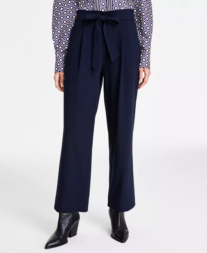 Women's Solid-Color Tie-Front Ankle Pants | Macy's