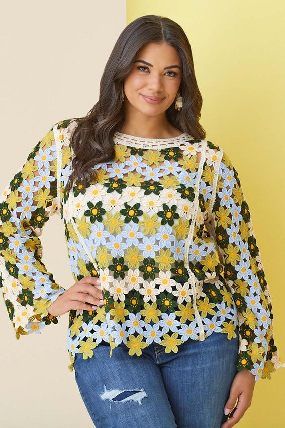 Plus Size Floral Crochet Sweater | Cato Fashions