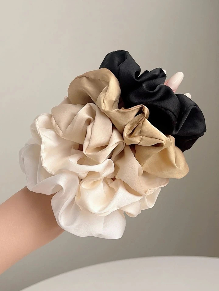 5pcs Women's Solid Color High Elasticity Imitation Silk Seamless Hair Scrunchies Soft & Luxurious... | SHEIN