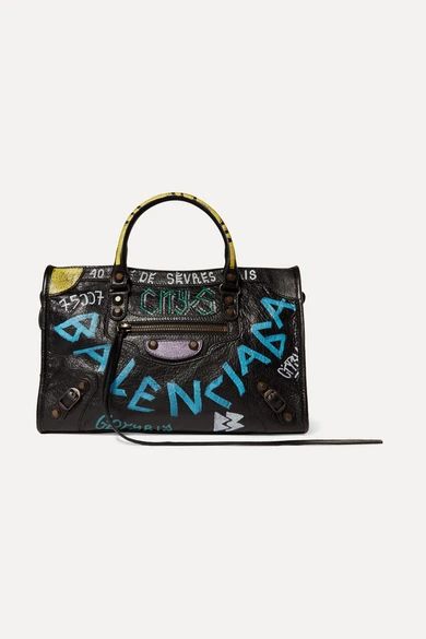 Balenciaga - Classic City Printed Textured-leather Tote - Black | NET-A-PORTER (US)