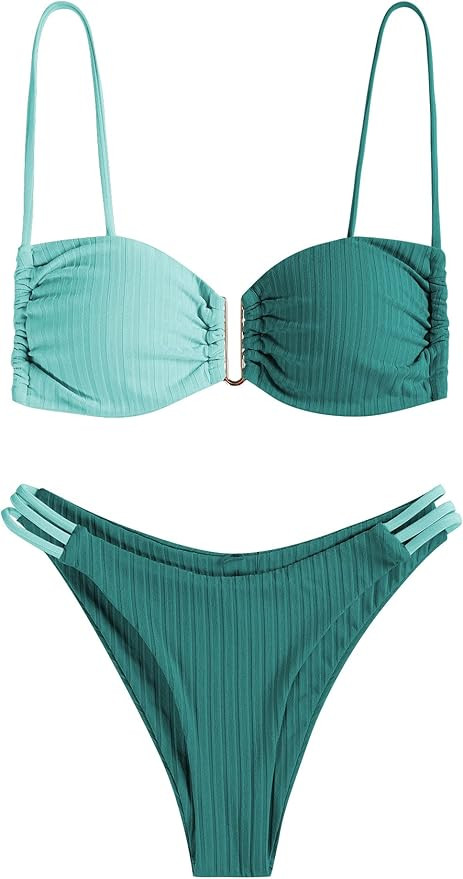 ZAFUL Women's Ruch V-Wire Bikini Sets Colorblock Strappy Crop Strap Side High Cut Brazilian 2 Pie... | Amazon (US)
