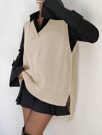 SHEIN Essnce 1pc Split Hem Sweater Vest | SHEIN USA | SHEIN